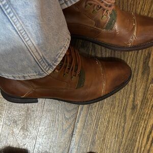 Zara Brown Leather Oxfords with Green Detail